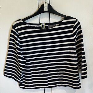 Mint Velvet Black and White Striped Boxy Top 3/4 Sleeve Size 16 Cotton